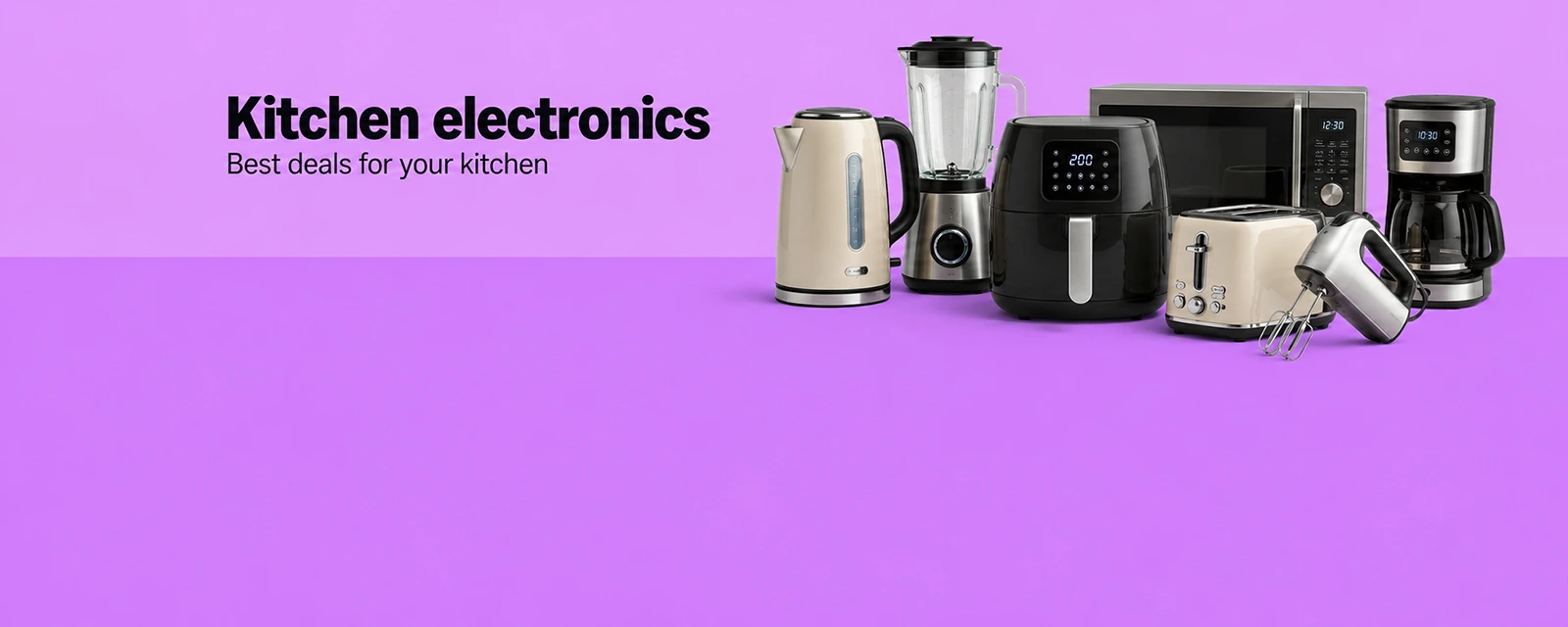 Banner showcasing kitchen electronics available for purchase at Yasir Electronics, highlighting best buy options.