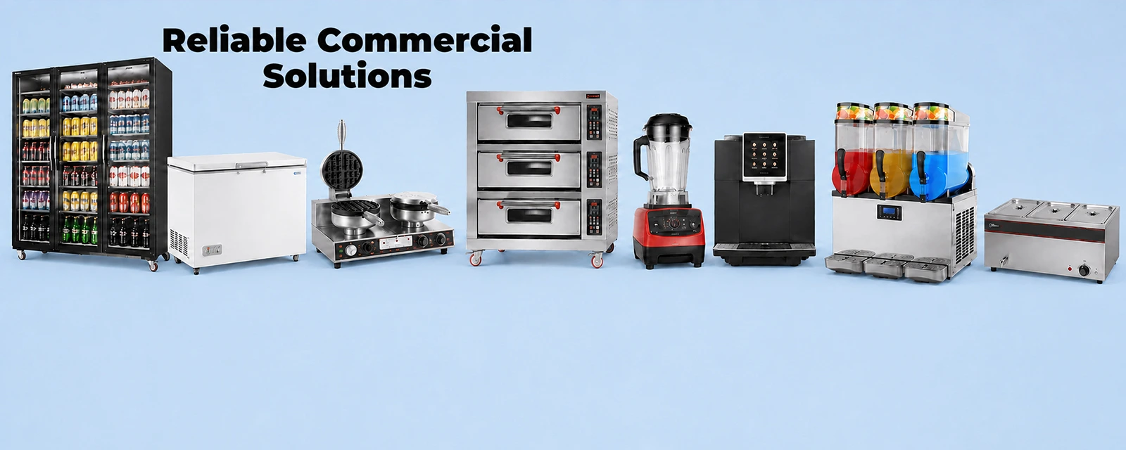 A diverse array of commercial equipment displayed, showcasing reliable solutions for various business needs۔