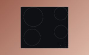 A black electric cooktop featuring four burners arranged in a rectangular layout.
