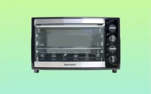 A toaster oven with the door open, showcasing its interior and cooking space.