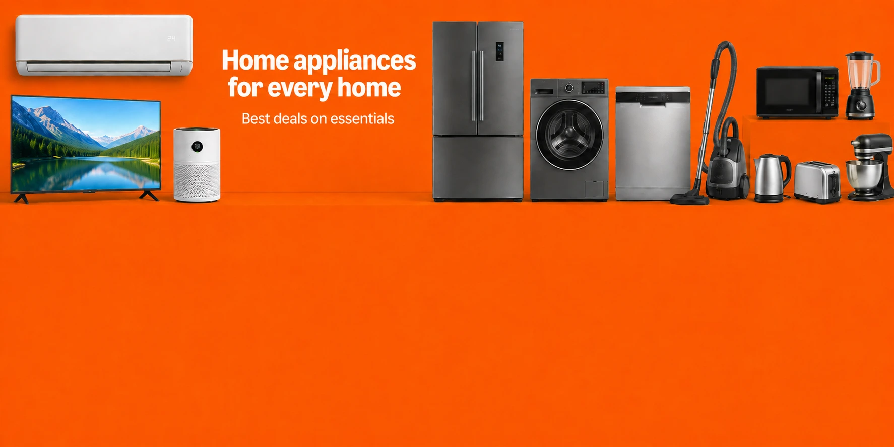 A banner showcasing various home appliances, emphasizing their suitability for every household.